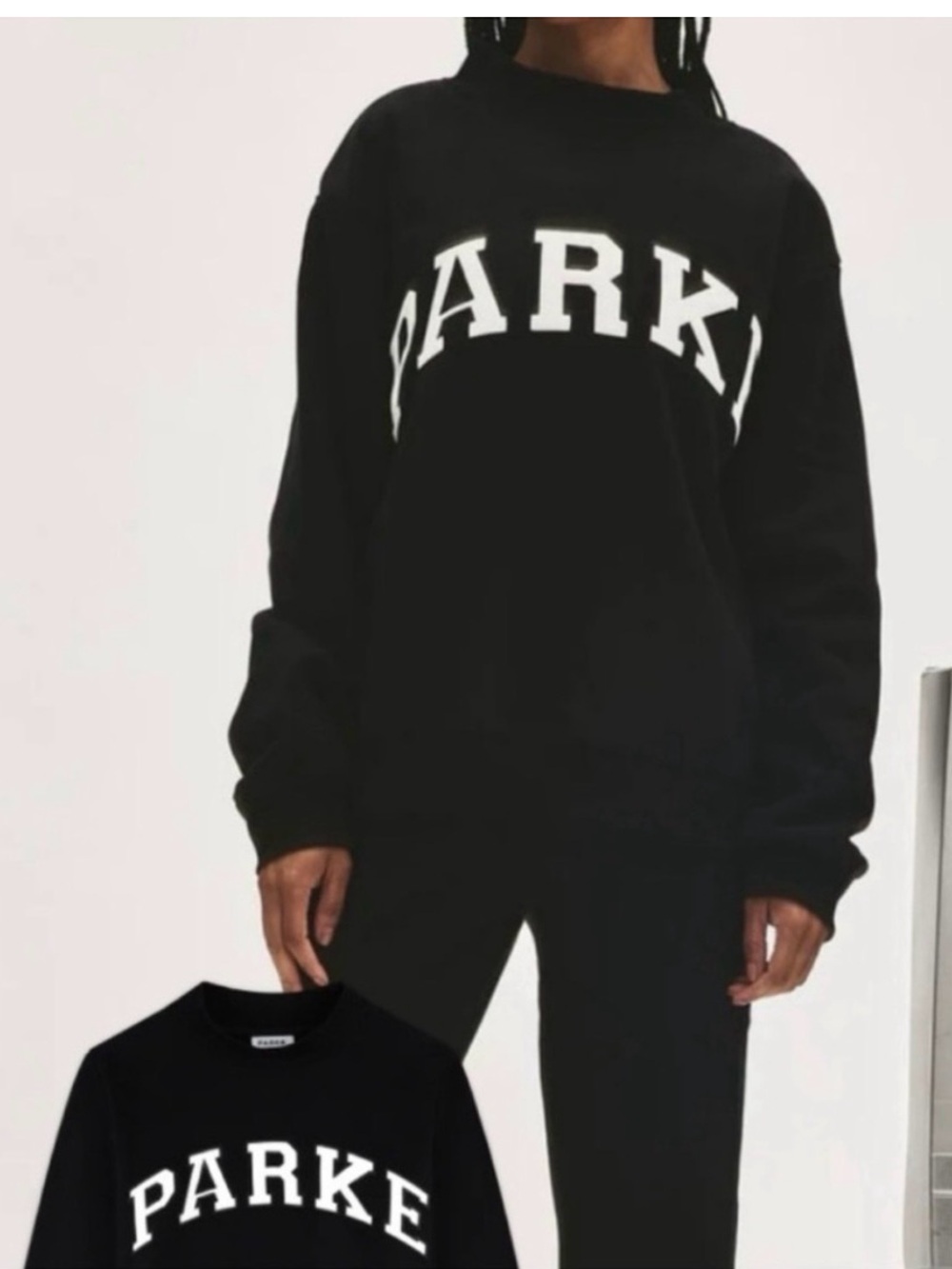 NWT Parke Black Mocneck Sweatshirt with White Arch Logo L/XL